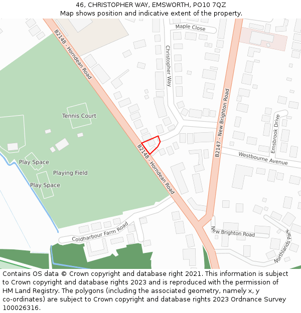 46, CHRISTOPHER WAY, EMSWORTH, PO10 7QZ: Location map and indicative extent of plot