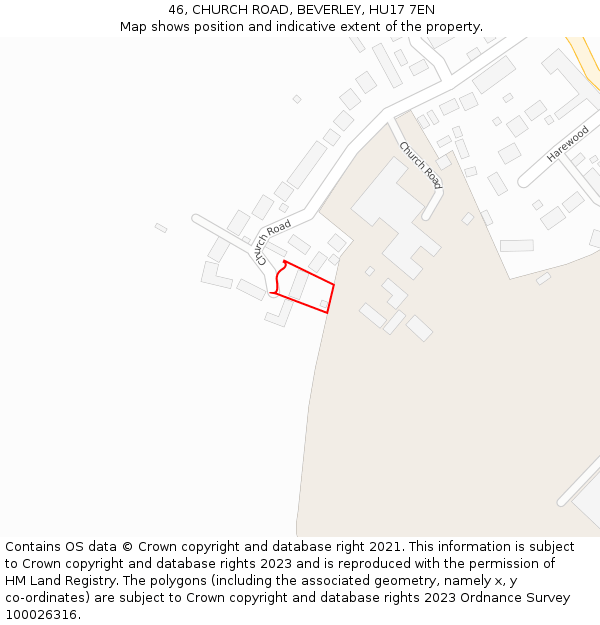 46, CHURCH ROAD, BEVERLEY, HU17 7EN: Location map and indicative extent of plot