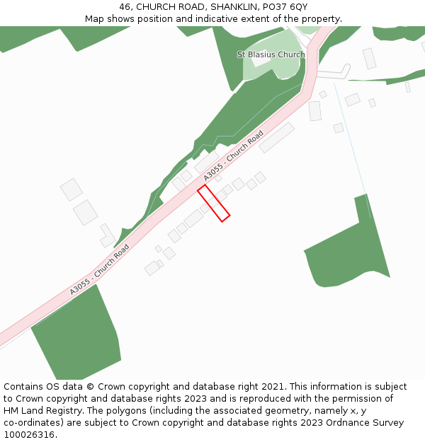 46, CHURCH ROAD, SHANKLIN, PO37 6QY: Location map and indicative extent of plot