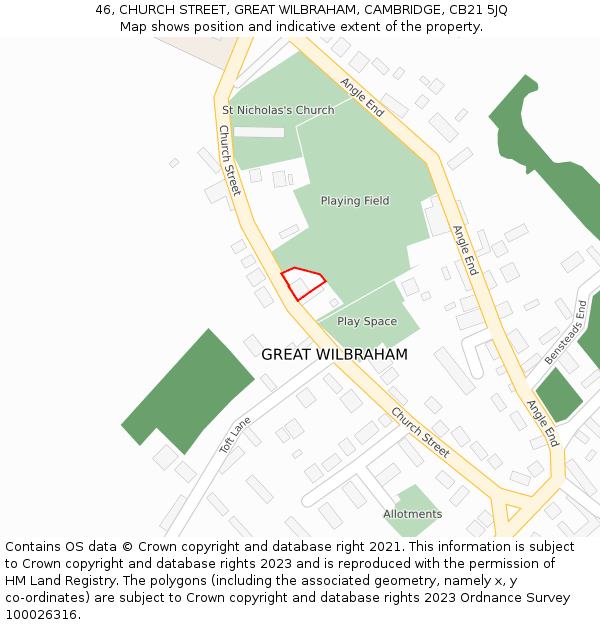 46, CHURCH STREET, GREAT WILBRAHAM, CAMBRIDGE, CB21 5JQ: Location map and indicative extent of plot