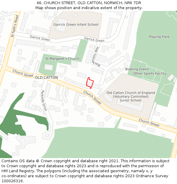 46, CHURCH STREET, OLD CATTON, NORWICH, NR6 7DR: Location map and indicative extent of plot