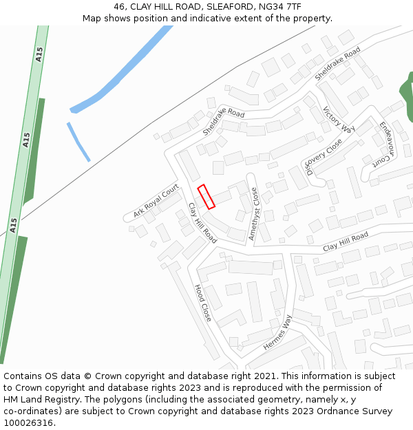 46, CLAY HILL ROAD, SLEAFORD, NG34 7TF: Location map and indicative extent of plot