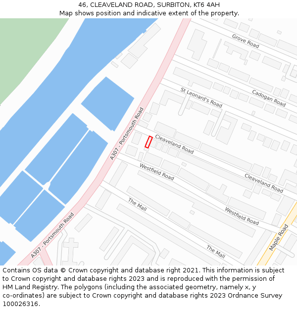 46, CLEAVELAND ROAD, SURBITON, KT6 4AH: Location map and indicative extent of plot