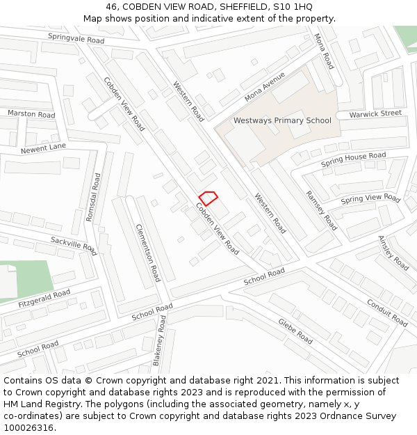 46, COBDEN VIEW ROAD, SHEFFIELD, S10 1HQ: Location map and indicative extent of plot