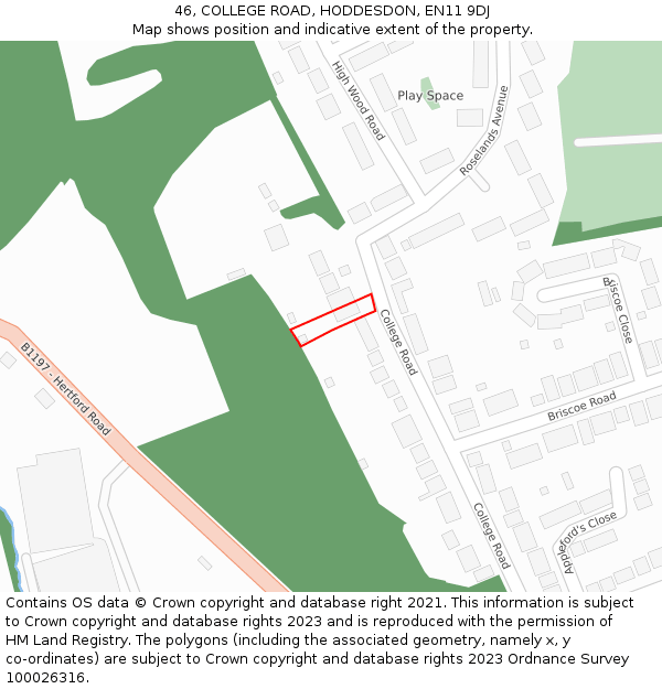 46, COLLEGE ROAD, HODDESDON, EN11 9DJ: Location map and indicative extent of plot