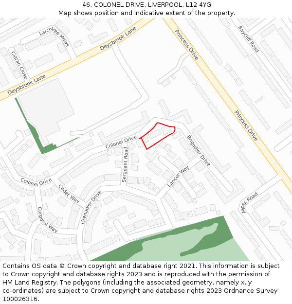 46, COLONEL DRIVE, LIVERPOOL, L12 4YG: Location map and indicative extent of plot