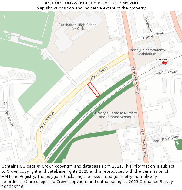 46, COLSTON AVENUE, CARSHALTON, SM5 2NU: Location map and indicative extent of plot