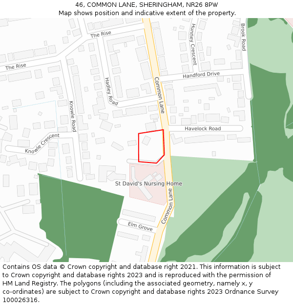 46, COMMON LANE, SHERINGHAM, NR26 8PW: Location map and indicative extent of plot