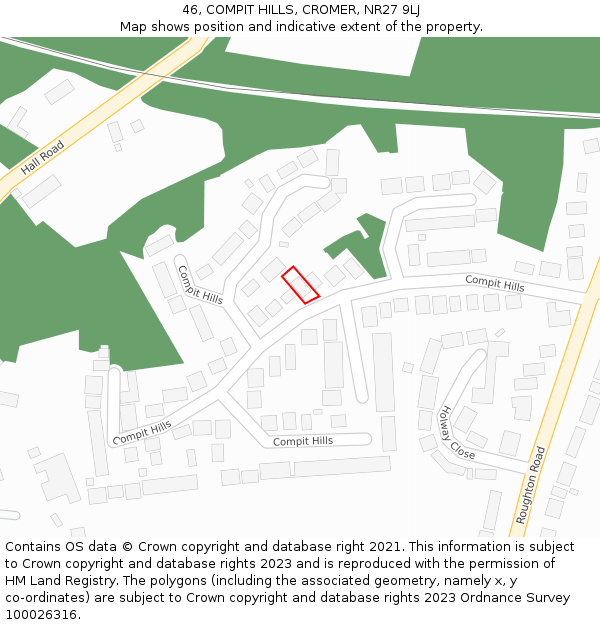 46, COMPIT HILLS, CROMER, NR27 9LJ: Location map and indicative extent of plot