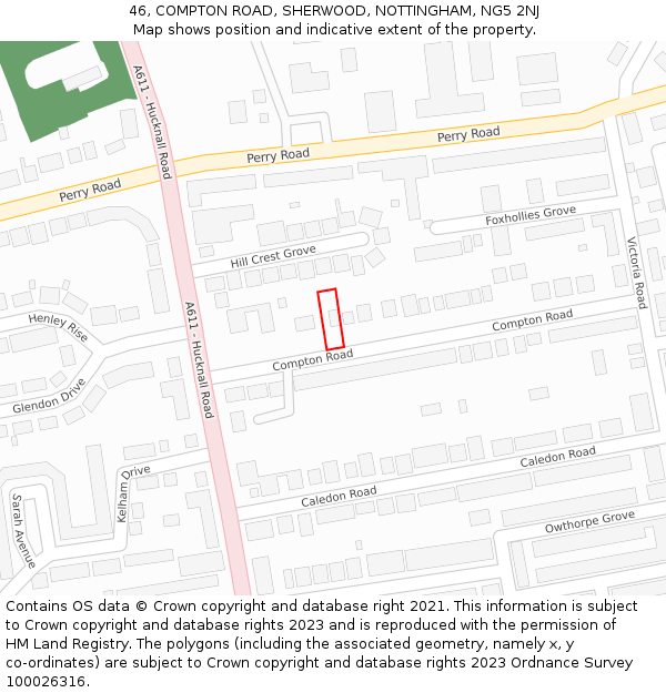 46, COMPTON ROAD, SHERWOOD, NOTTINGHAM, NG5 2NJ: Location map and indicative extent of plot