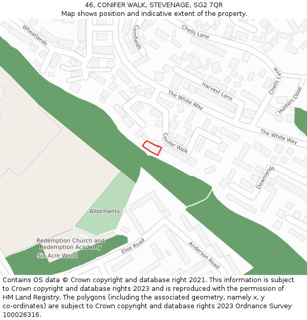 46, CONIFER WALK, STEVENAGE, SG2 7QR: Location map and indicative extent of plot