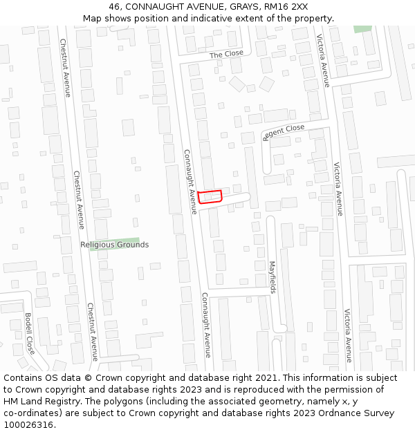 46, CONNAUGHT AVENUE, GRAYS, RM16 2XX: Location map and indicative extent of plot