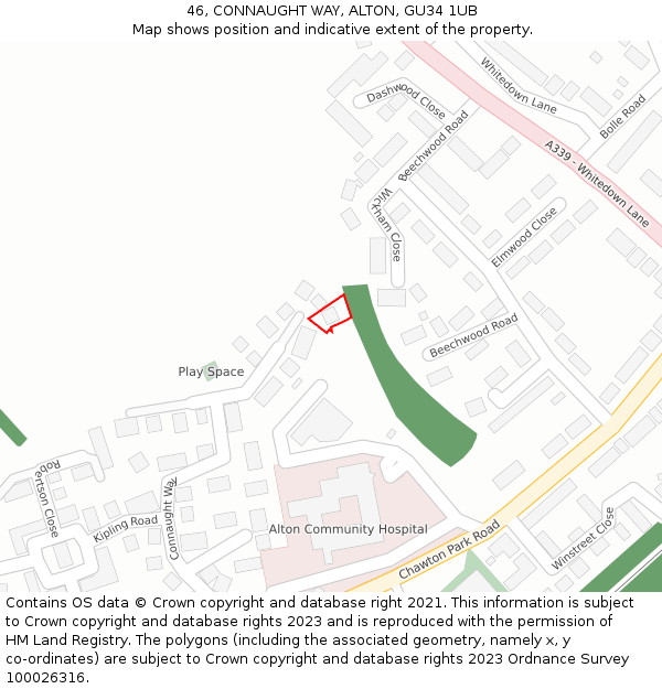 46, CONNAUGHT WAY, ALTON, GU34 1UB: Location map and indicative extent of plot