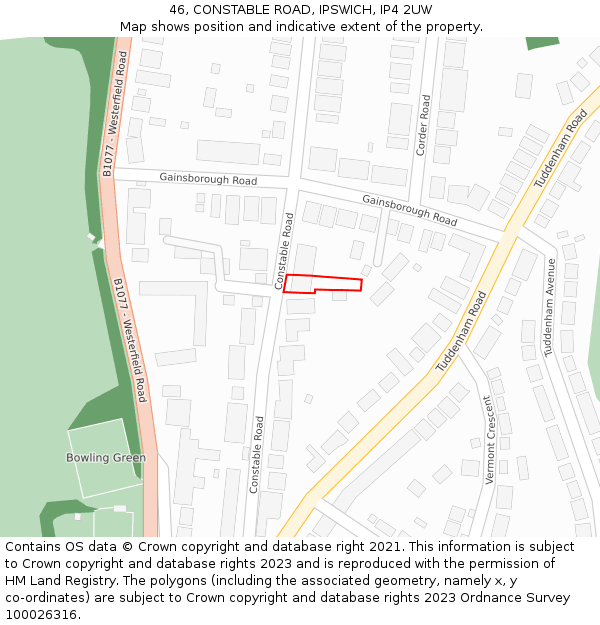 46, CONSTABLE ROAD, IPSWICH, IP4 2UW: Location map and indicative extent of plot