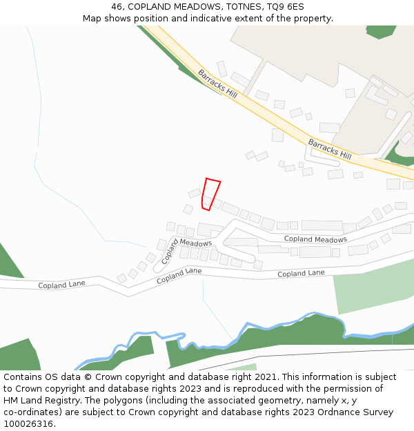 46, COPLAND MEADOWS, TOTNES, TQ9 6ES: Location map and indicative extent of plot