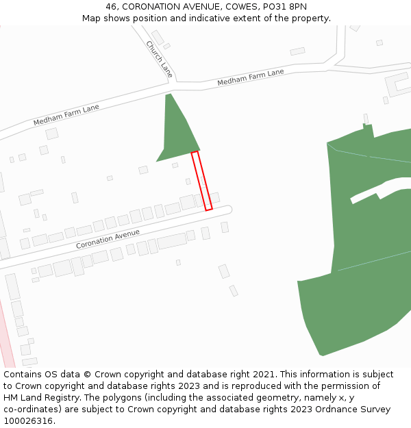 46, CORONATION AVENUE, COWES, PO31 8PN: Location map and indicative extent of plot