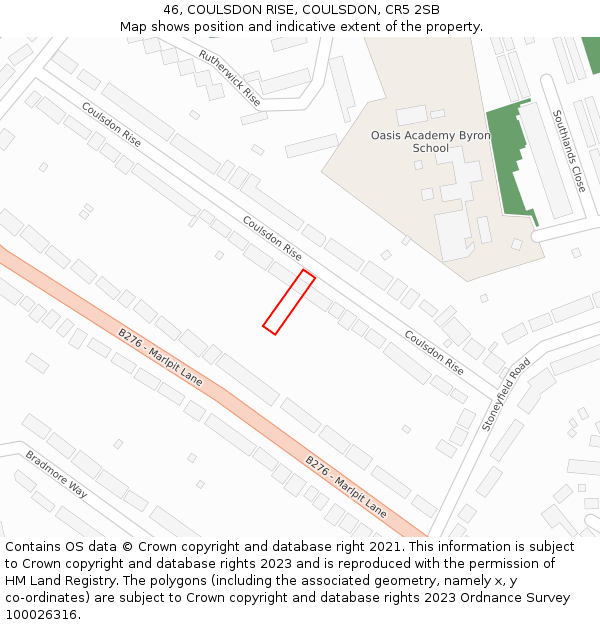 46, COULSDON RISE, COULSDON, CR5 2SB: Location map and indicative extent of plot