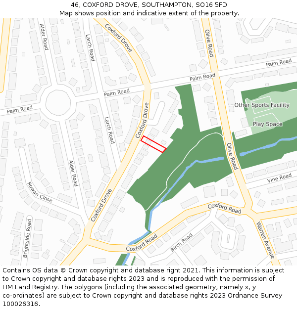 46, COXFORD DROVE, SOUTHAMPTON, SO16 5FD: Location map and indicative extent of plot