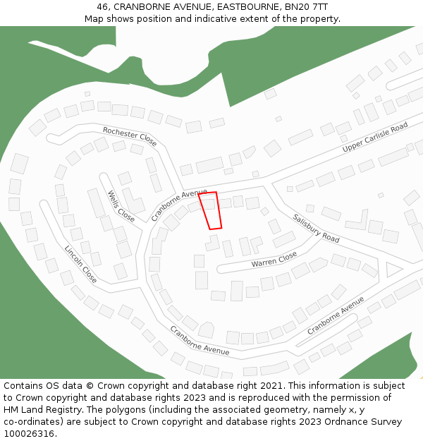 46, CRANBORNE AVENUE, EASTBOURNE, BN20 7TT: Location map and indicative extent of plot