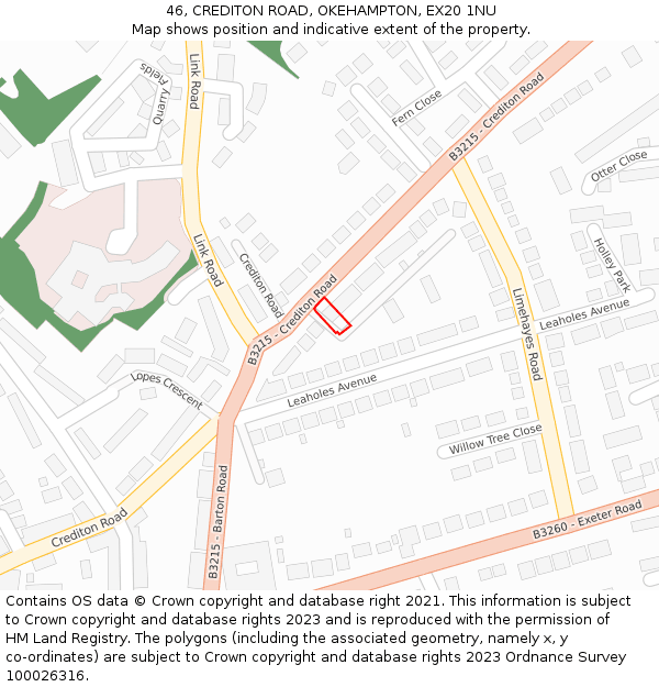 46, CREDITON ROAD, OKEHAMPTON, EX20 1NU: Location map and indicative extent of plot