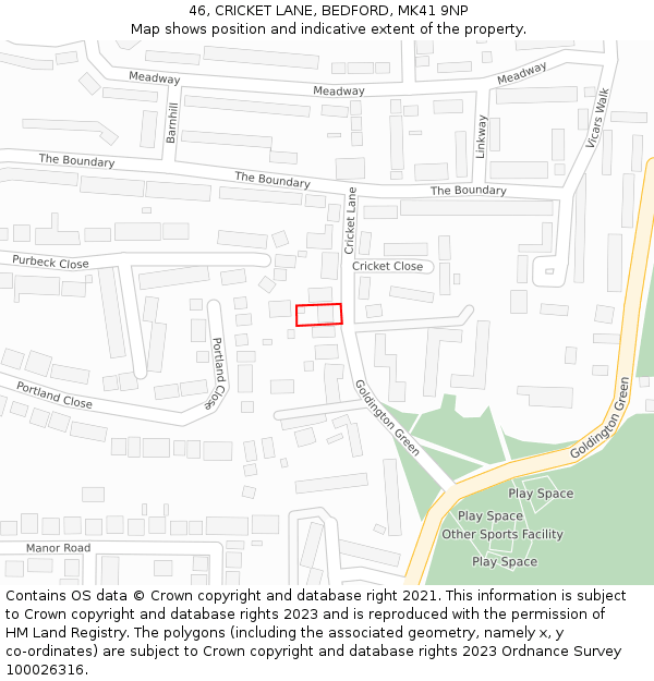 46, CRICKET LANE, BEDFORD, MK41 9NP: Location map and indicative extent of plot