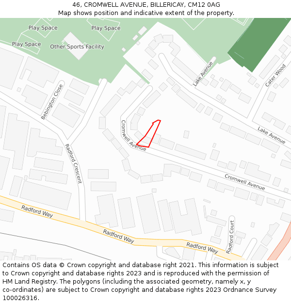46, CROMWELL AVENUE, BILLERICAY, CM12 0AG: Location map and indicative extent of plot