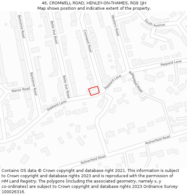 46, CROMWELL ROAD, HENLEY-ON-THAMES, RG9 1JH: Location map and indicative extent of plot