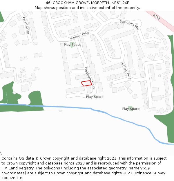 46, CROOKHAM GROVE, MORPETH, NE61 2XF: Location map and indicative extent of plot