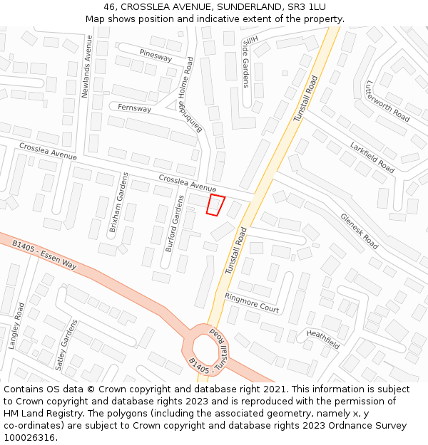 46, CROSSLEA AVENUE, SUNDERLAND, SR3 1LU: Location map and indicative extent of plot