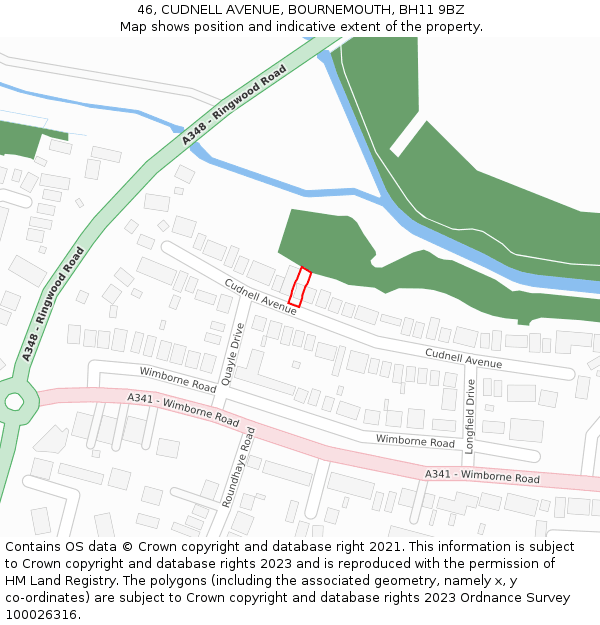 46, CUDNELL AVENUE, BOURNEMOUTH, BH11 9BZ: Location map and indicative extent of plot
