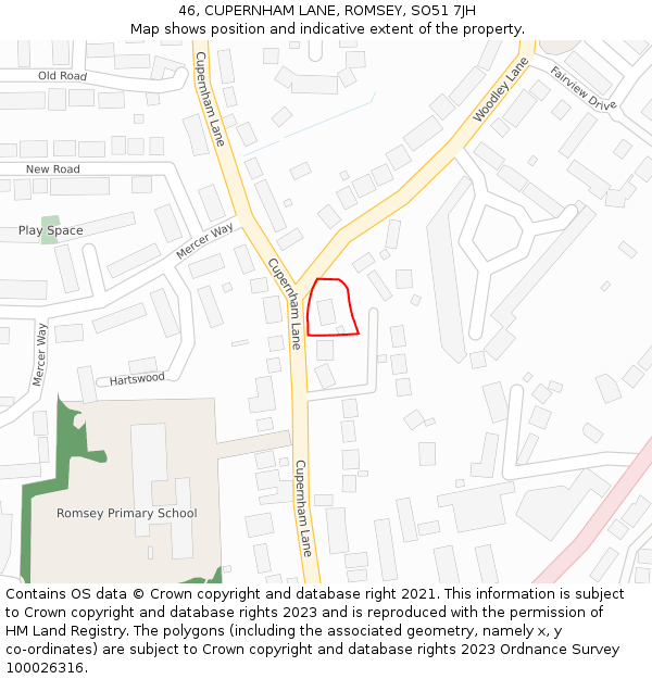 46, CUPERNHAM LANE, ROMSEY, SO51 7JH: Location map and indicative extent of plot