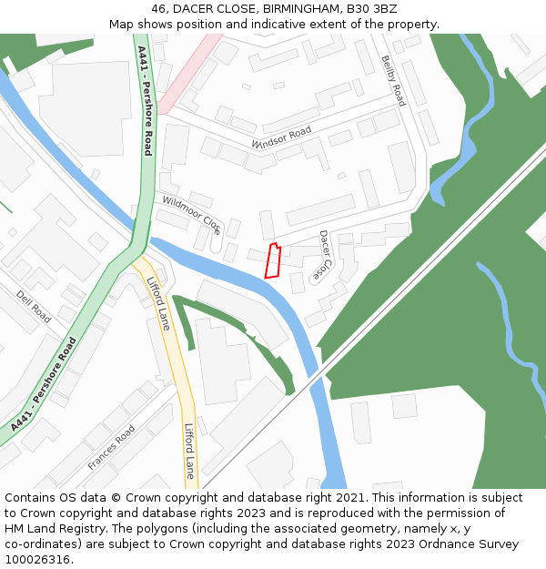 46, DACER CLOSE, BIRMINGHAM, B30 3BZ: Location map and indicative extent of plot