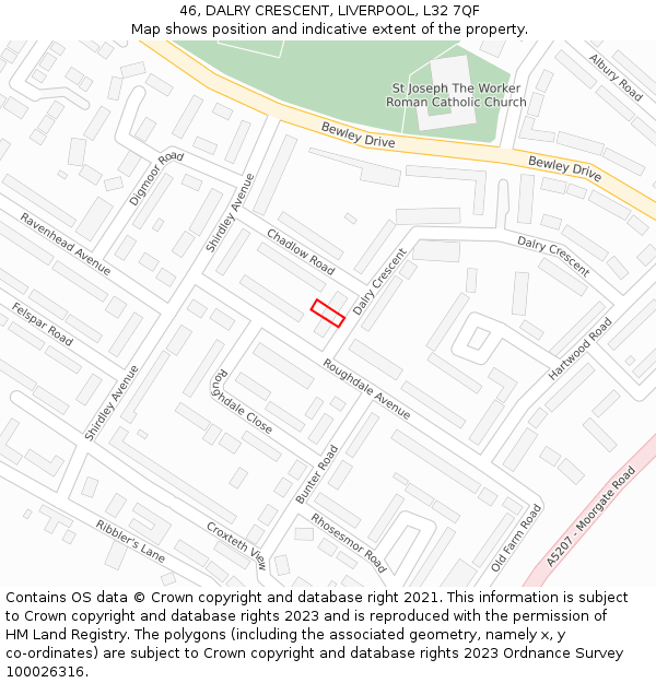46, DALRY CRESCENT, LIVERPOOL, L32 7QF: Location map and indicative extent of plot