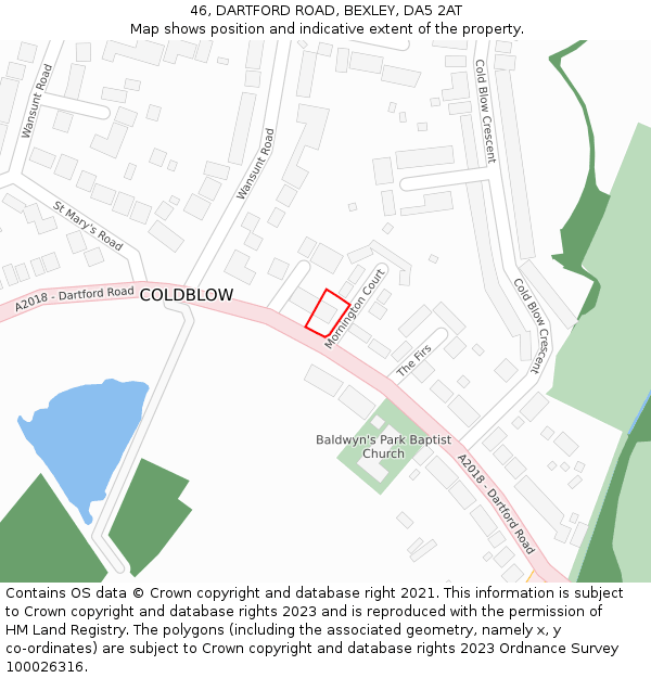 46, DARTFORD ROAD, BEXLEY, DA5 2AT: Location map and indicative extent of plot