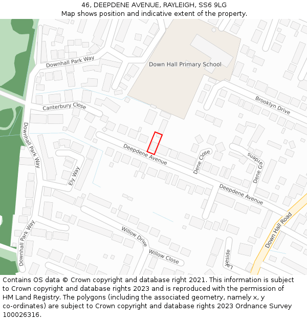 46, DEEPDENE AVENUE, RAYLEIGH, SS6 9LG: Location map and indicative extent of plot