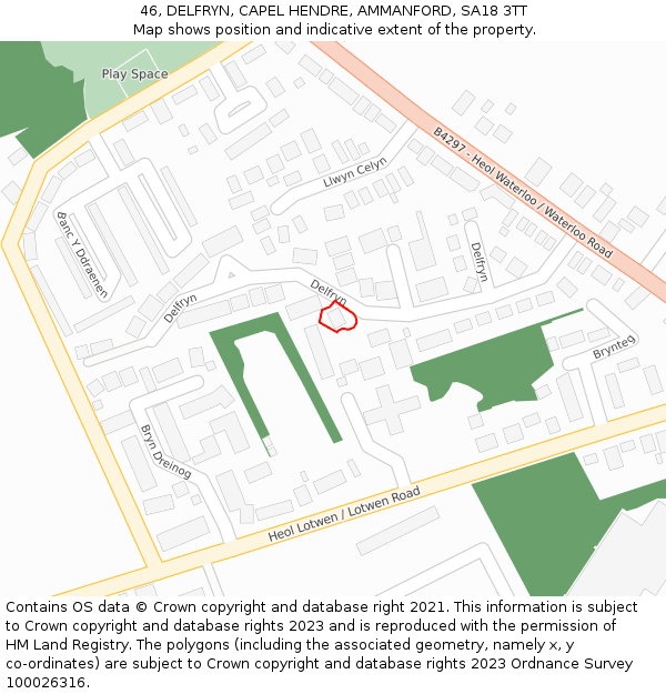 46, DELFRYN, CAPEL HENDRE, AMMANFORD, SA18 3TT: Location map and indicative extent of plot