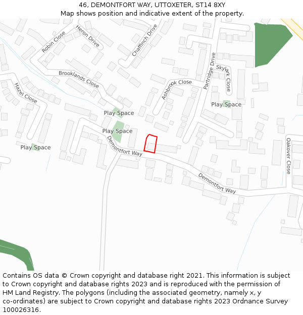 46, DEMONTFORT WAY, UTTOXETER, ST14 8XY: Location map and indicative extent of plot