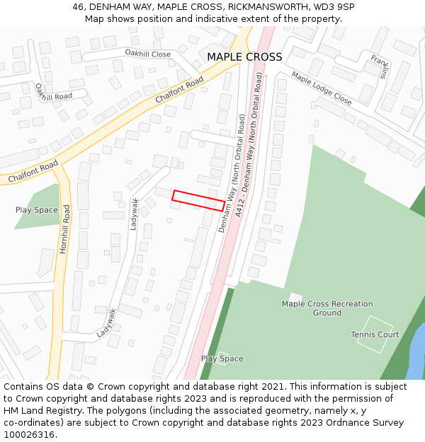 46, DENHAM WAY, MAPLE CROSS, RICKMANSWORTH, WD3 9SP: Location map and indicative extent of plot