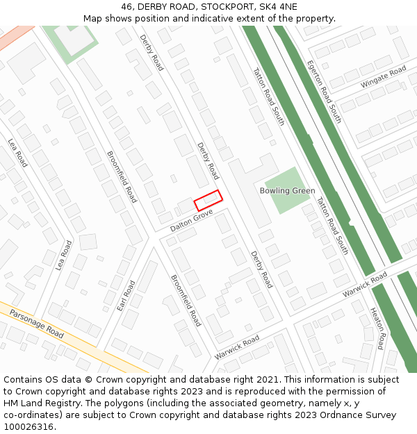 46, DERBY ROAD, STOCKPORT, SK4 4NE: Location map and indicative extent of plot