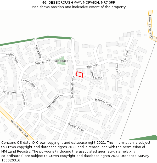 46, DESBOROUGH WAY, NORWICH, NR7 0RR: Location map and indicative extent of plot