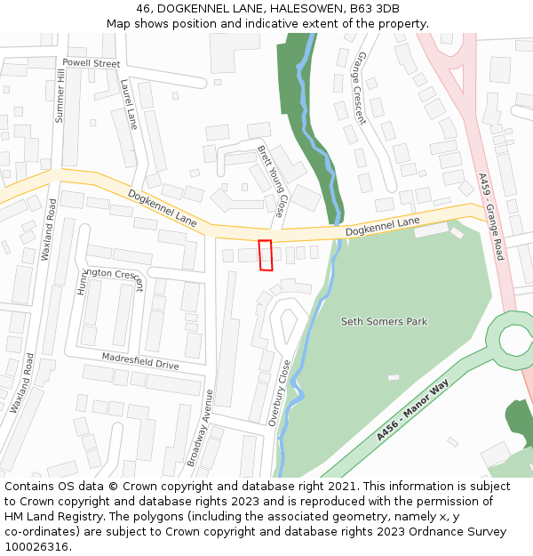 46, DOGKENNEL LANE, HALESOWEN, B63 3DB: Location map and indicative extent of plot