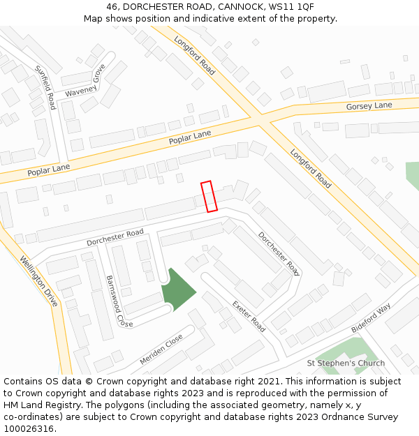 46, DORCHESTER ROAD, CANNOCK, WS11 1QF: Location map and indicative extent of plot