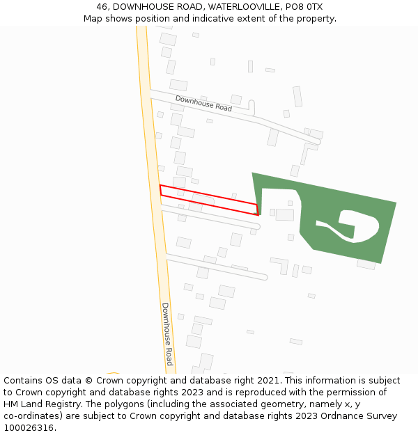 46, DOWNHOUSE ROAD, WATERLOOVILLE, PO8 0TX: Location map and indicative extent of plot