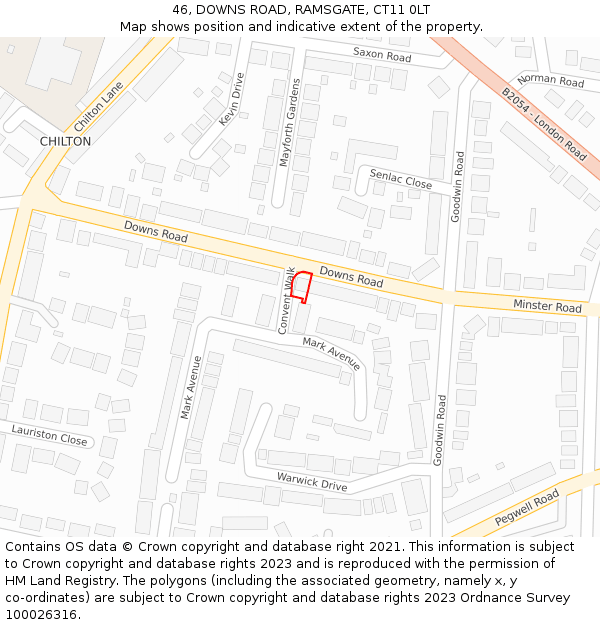 46, DOWNS ROAD, RAMSGATE, CT11 0LT: Location map and indicative extent of plot