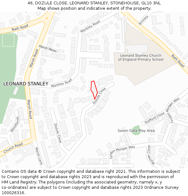 46, DOZULE CLOSE, LEONARD STANLEY, STONEHOUSE, GL10 3NL: Location map and indicative extent of plot