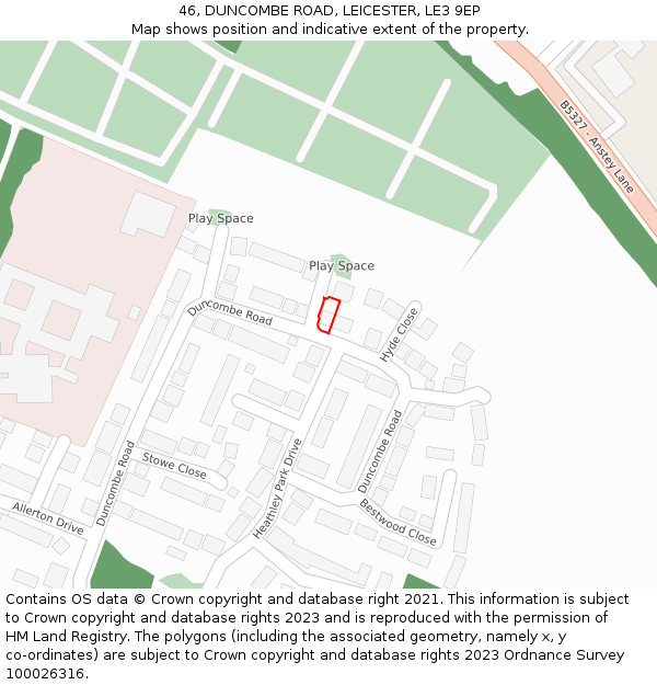 46, DUNCOMBE ROAD, LEICESTER, LE3 9EP: Location map and indicative extent of plot