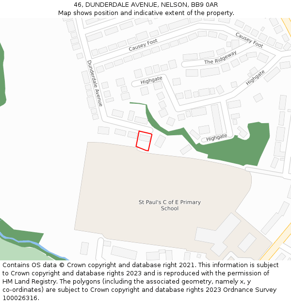 46, DUNDERDALE AVENUE, NELSON, BB9 0AR: Location map and indicative extent of plot