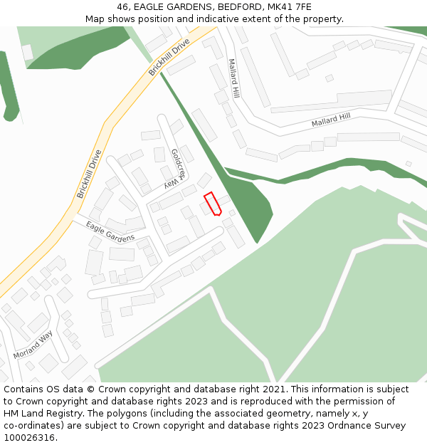 46, EAGLE GARDENS, BEDFORD, MK41 7FE: Location map and indicative extent of plot