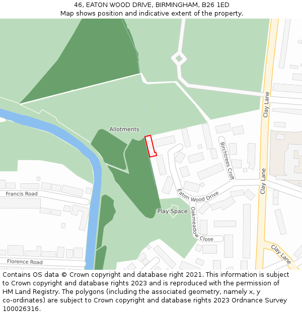 46, EATON WOOD DRIVE, BIRMINGHAM, B26 1ED: Location map and indicative extent of plot