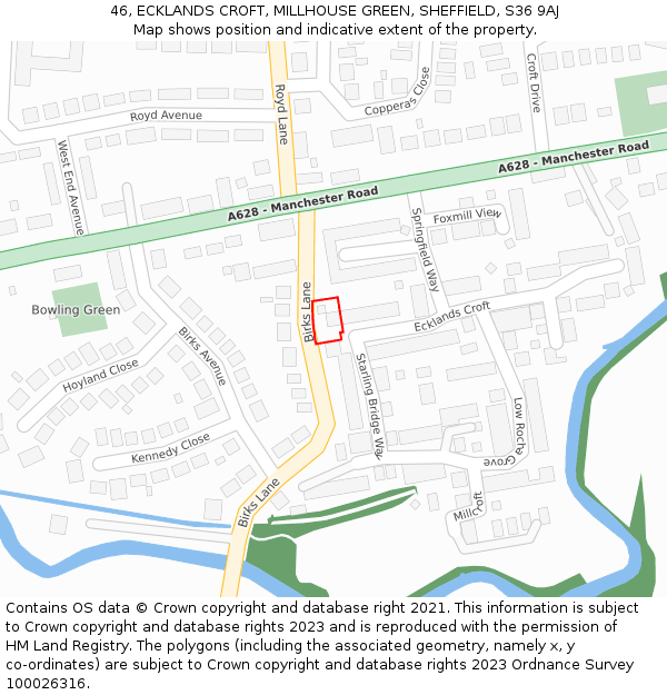 46, ECKLANDS CROFT, MILLHOUSE GREEN, SHEFFIELD, S36 9AJ: Location map and indicative extent of plot